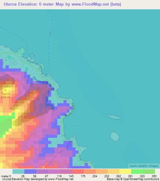 Uturoa,French Polynesia Elevation Map