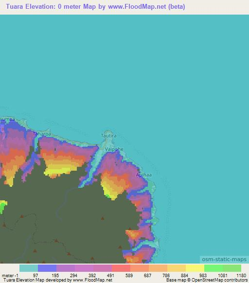 Tuara,French Polynesia Elevation Map