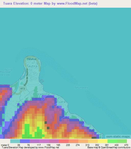 Tuara,French Polynesia Elevation Map