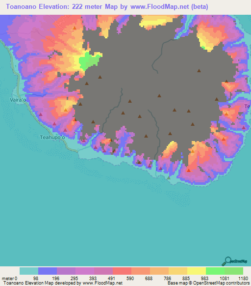 Toanoano,French Polynesia Elevation Map