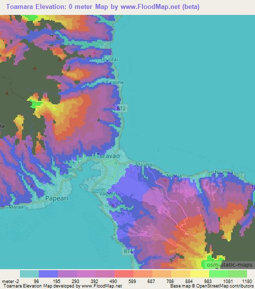 Toamara,French Polynesia Elevation Map