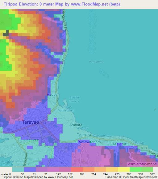 Tiripoa,French Polynesia Elevation Map