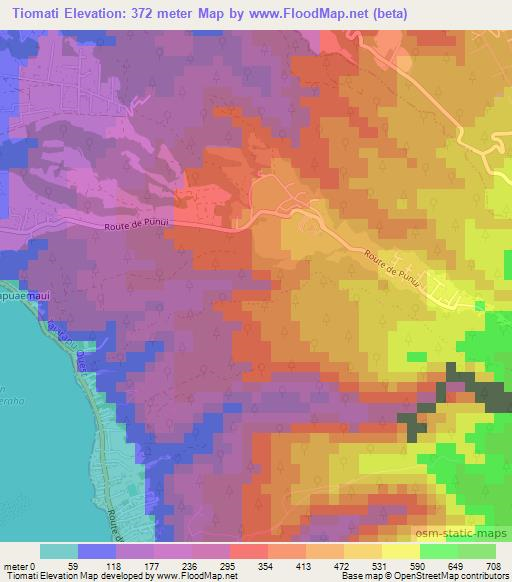 Tiomati,French Polynesia Elevation Map