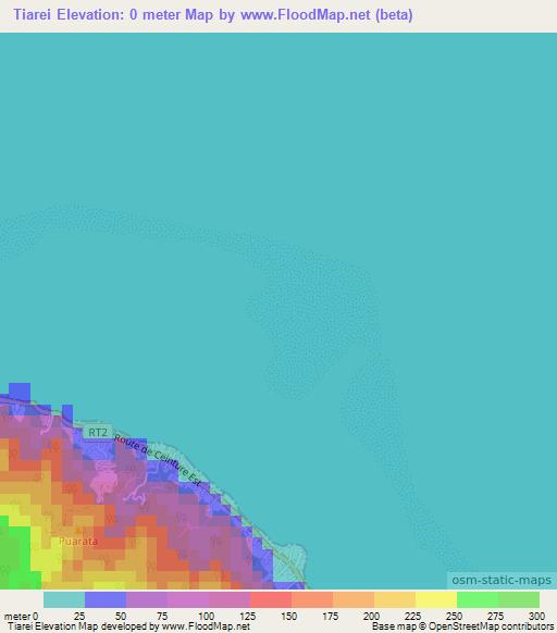 Tiarei,French Polynesia Elevation Map