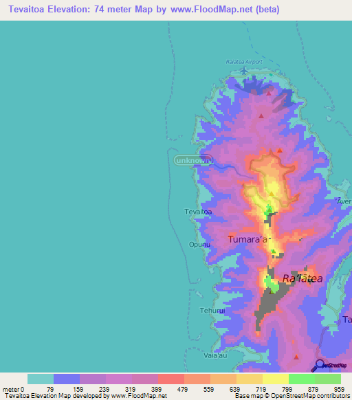 Tevaitoa,French Polynesia Elevation Map