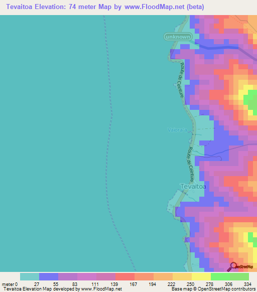 Tevaitoa,French Polynesia Elevation Map