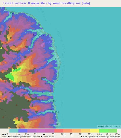 Tetira,French Polynesia Elevation Map