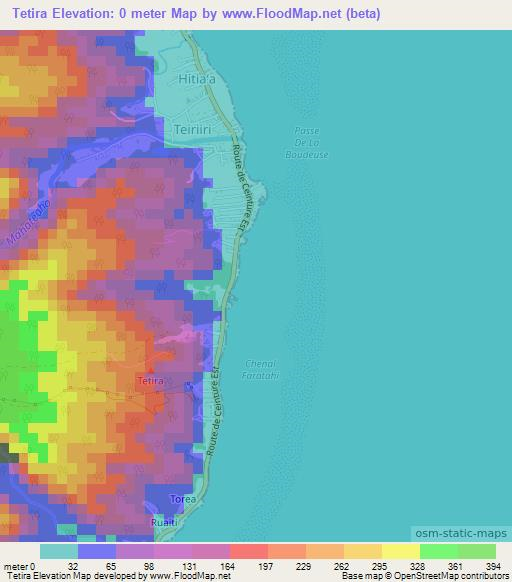Tetira,French Polynesia Elevation Map