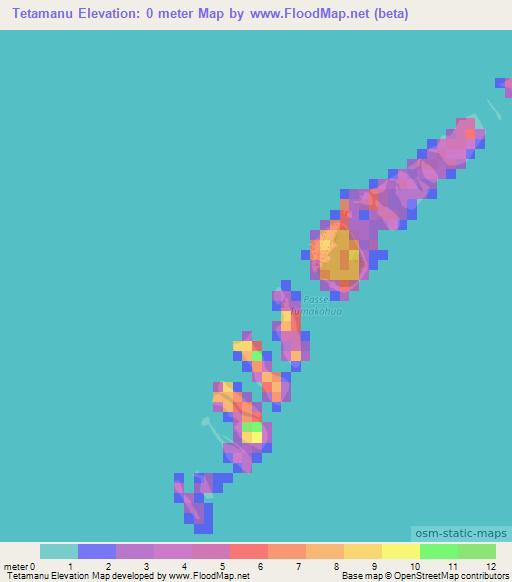 Tetamanu,French Polynesia Elevation Map