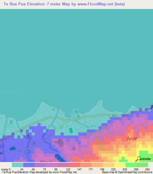 Te Rua Pua,French Polynesia Elevation Map
