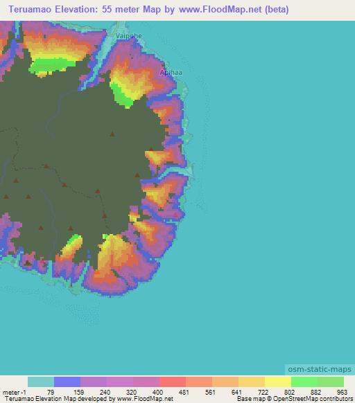 Teruamao,French Polynesia Elevation Map