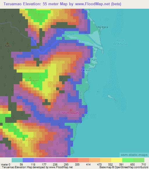 Teruamao,French Polynesia Elevation Map