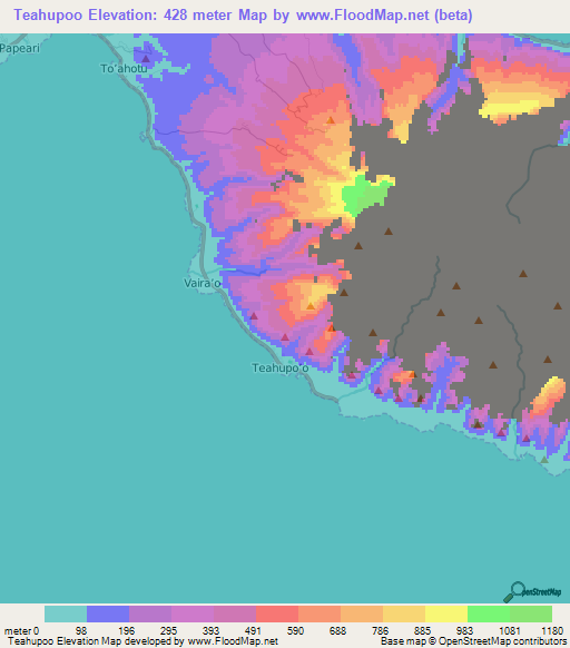Teahupoo,French Polynesia Elevation Map