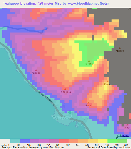 Teahupoo,French Polynesia Elevation Map