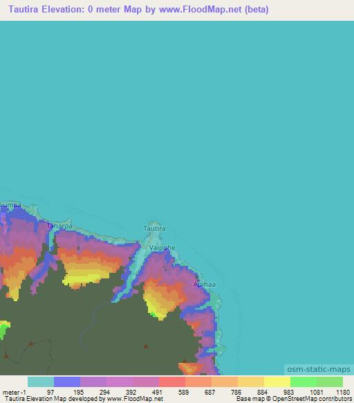 Tautira,French Polynesia Elevation Map