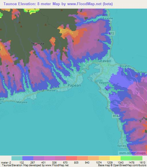 Taunoa,French Polynesia Elevation Map