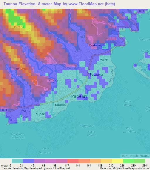 Taunoa,French Polynesia Elevation Map
