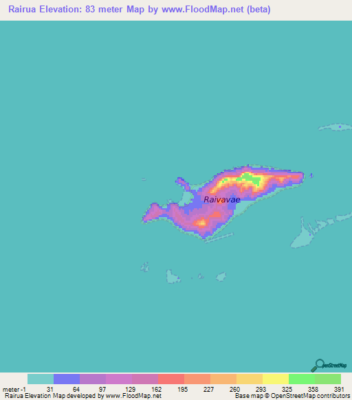 Rairua,French Polynesia Elevation Map