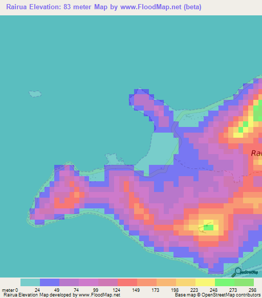 Rairua,French Polynesia Elevation Map