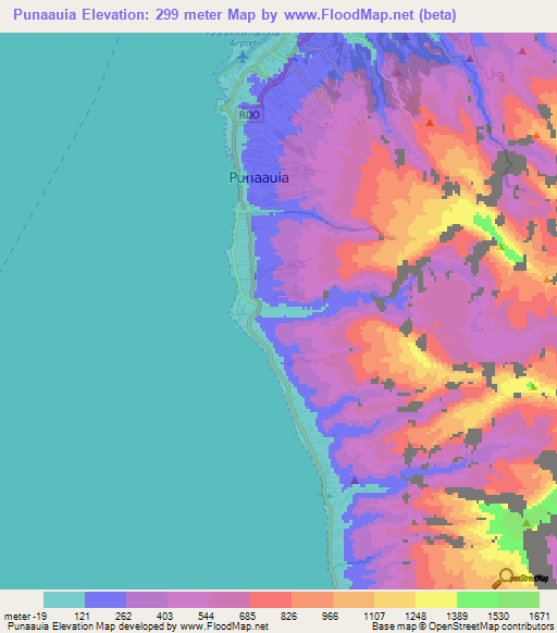 Punaauia,French Polynesia Elevation Map
