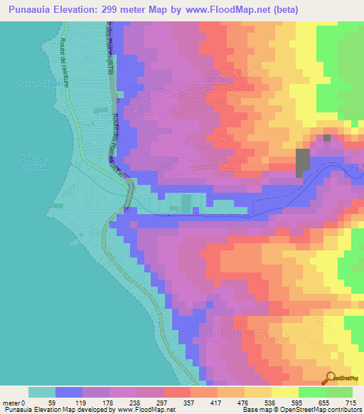 Punaauia,French Polynesia Elevation Map