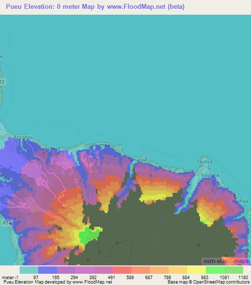 Pueu,French Polynesia Elevation Map