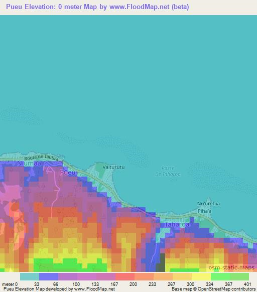 Pueu,French Polynesia Elevation Map