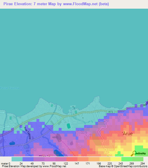Pirae,French Polynesia Elevation Map