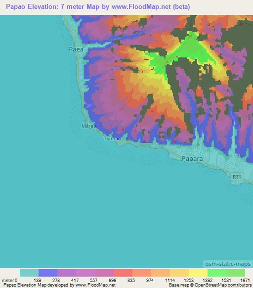 Papao,French Polynesia Elevation Map