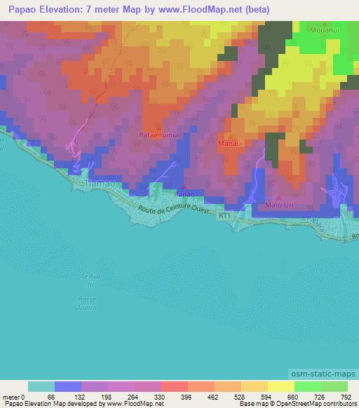 Papao,French Polynesia Elevation Map