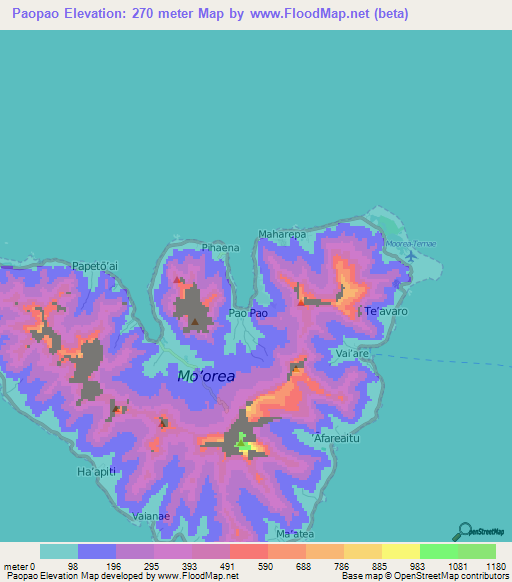 Paopao,French Polynesia Elevation Map