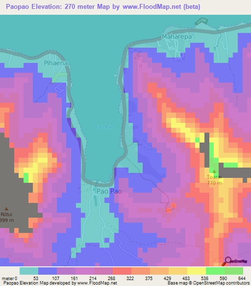 Paopao,French Polynesia Elevation Map