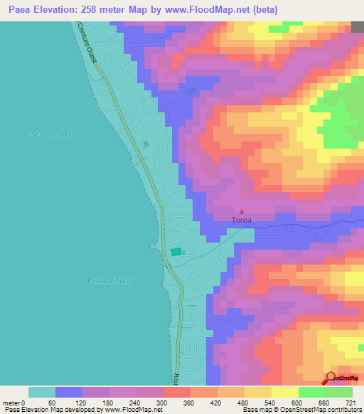 Paea,French Polynesia Elevation Map