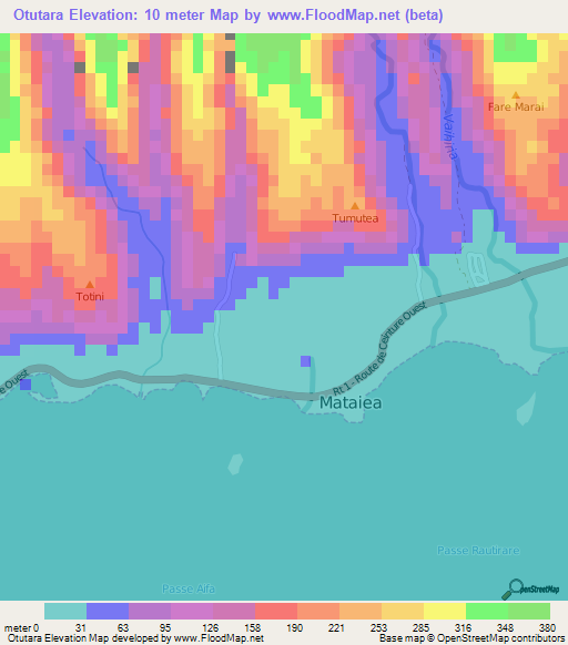 Otutara,French Polynesia Elevation Map