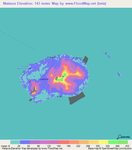 Mataura,French Polynesia Elevation Map