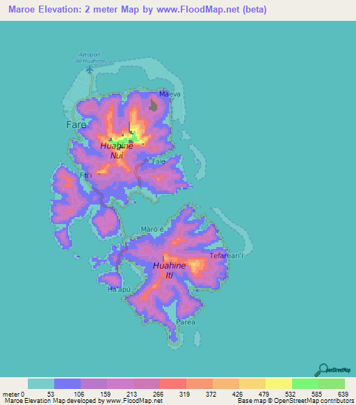 Maroe,French Polynesia Elevation Map