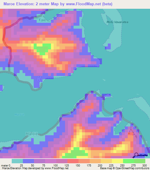 Maroe,French Polynesia Elevation Map