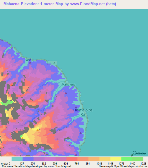 Mahaena,French Polynesia Elevation Map