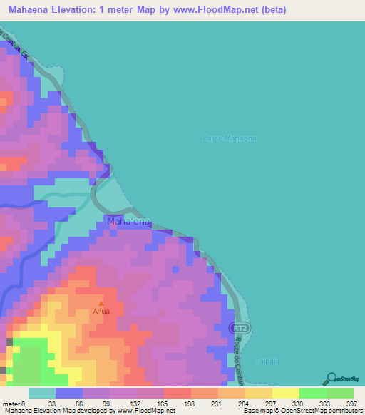 Mahaena,French Polynesia Elevation Map