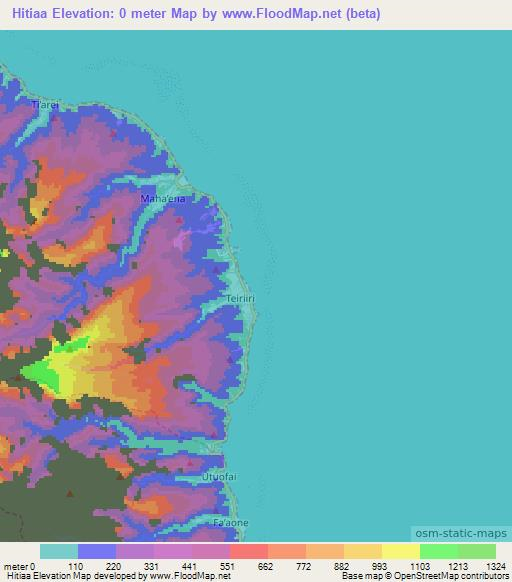 Hitiaa,French Polynesia Elevation Map