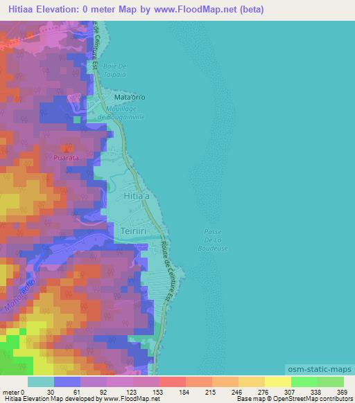 Hitiaa,French Polynesia Elevation Map