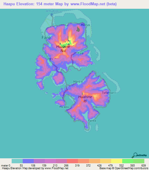 Haapu,French Polynesia Elevation Map