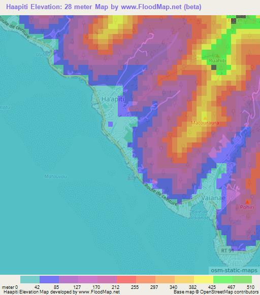Haapiti,French Polynesia Elevation Map