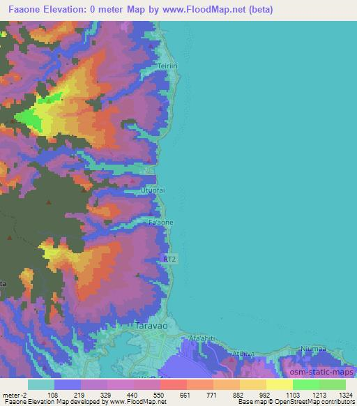 Faaone,French Polynesia Elevation Map