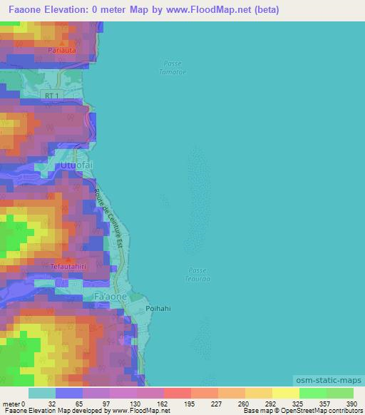 Faaone,French Polynesia Elevation Map
