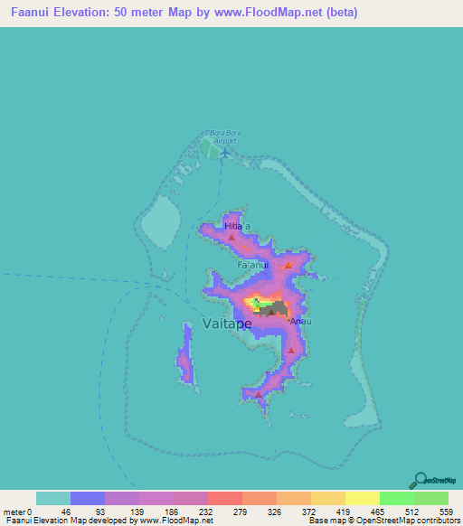Faanui,French Polynesia Elevation Map