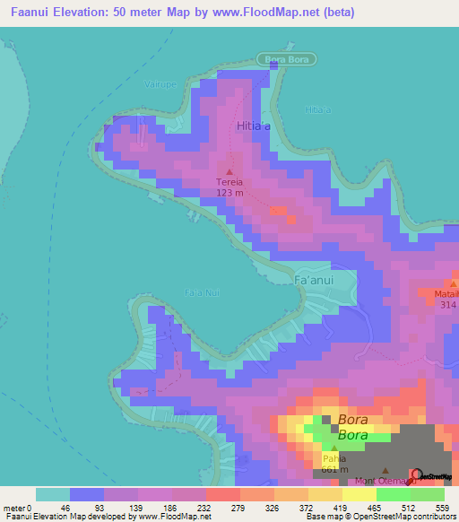Faanui,French Polynesia Elevation Map