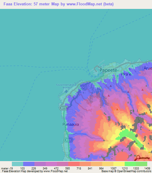 Faaa,French Polynesia Elevation Map