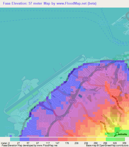 Faaa,French Polynesia Elevation Map
