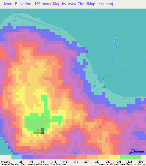 Avera,French Polynesia Elevation Map